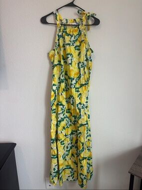 100% cotton chloe+rene Lemon Print Halter Maxi Dress - Yellow & Green L